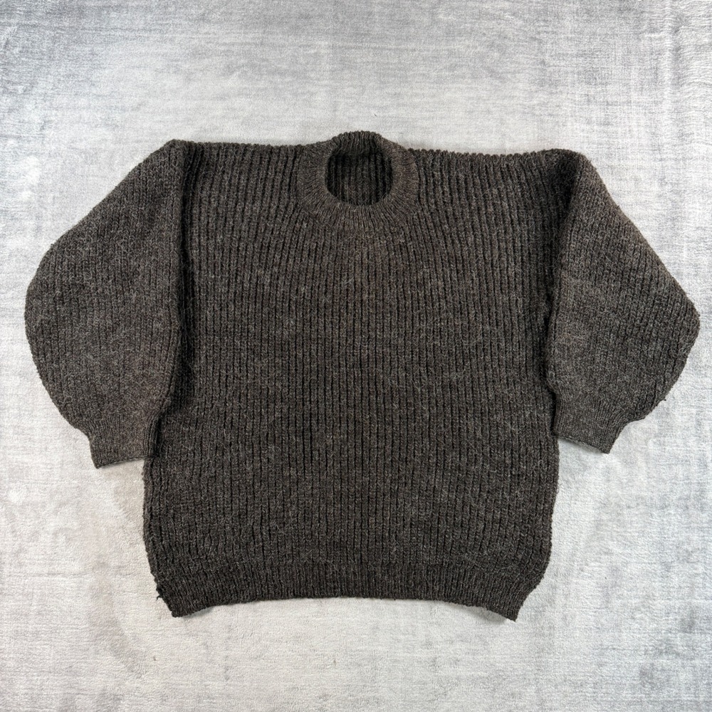 Vintage Wool Sweater Mens XL Brown Vintage Chunky Knit Fisherman Ribbed Grunge